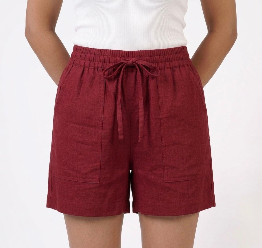 Women’s Maroon Solid Elasticated Drawstring Casual Shorts