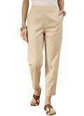 Women’s Off White Solid Cotton Trousers