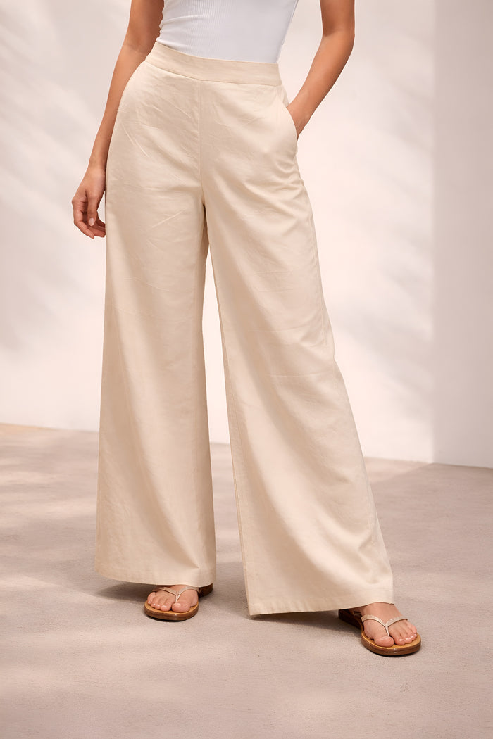 Pichawai Women's High-Waist Wide Leg Pants – Off White