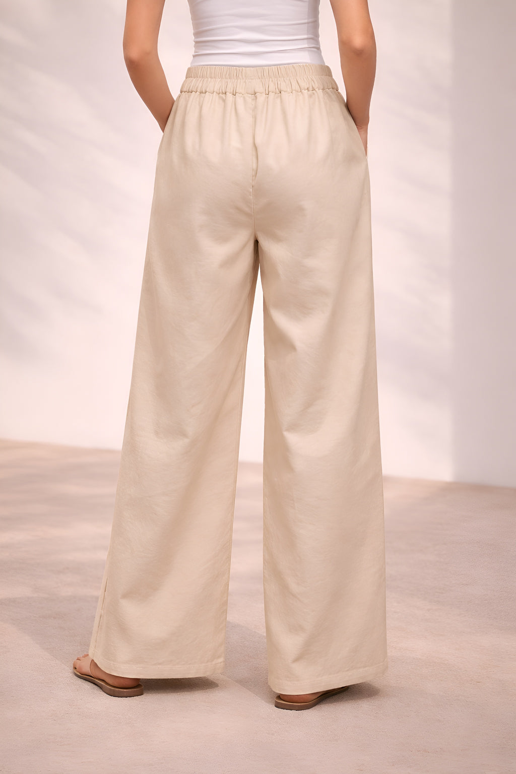 Pichawai Women's High-Waist Wide Leg Pants – Off White