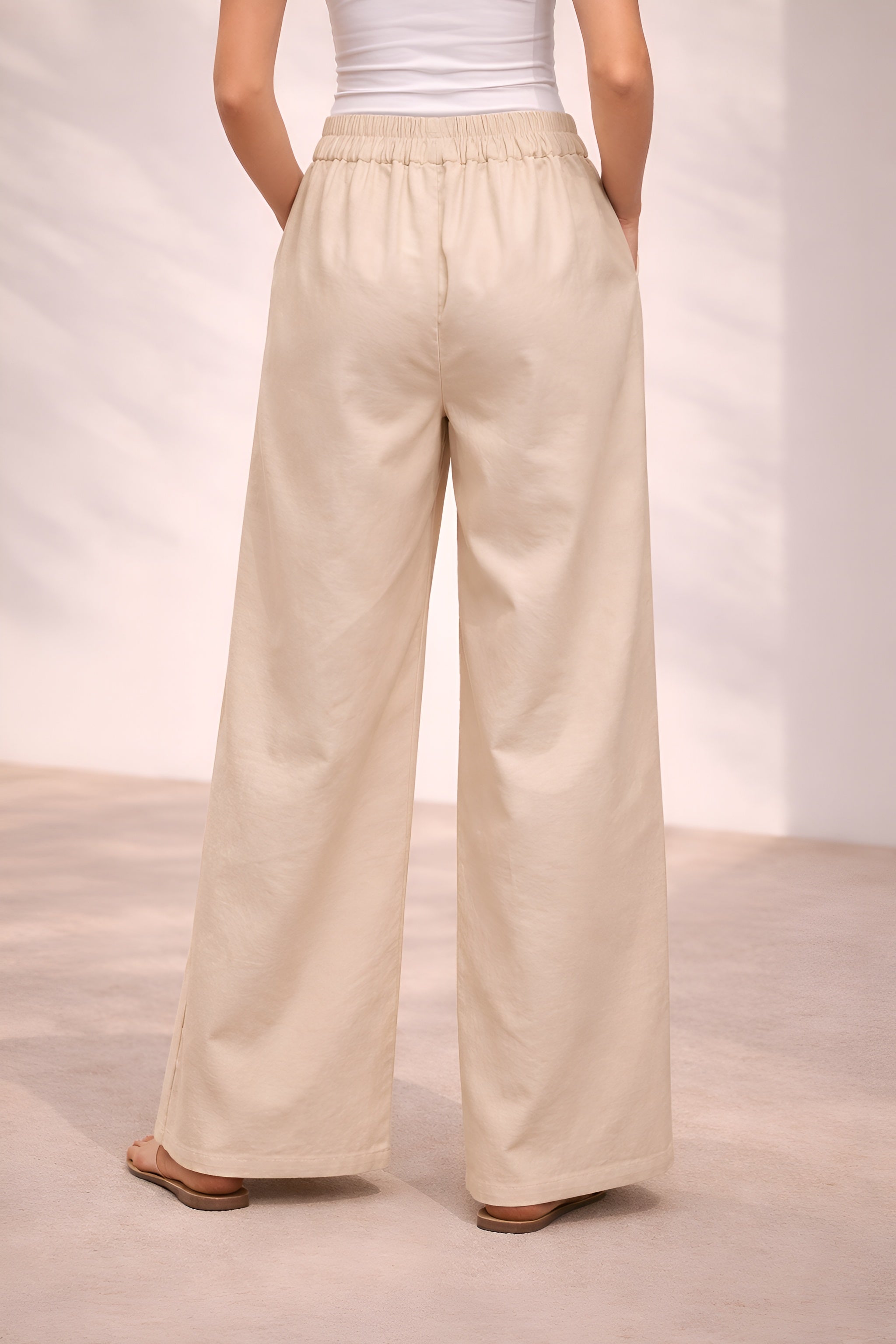 Pichawai Women's High-Waist Wide Leg Pants – Off White