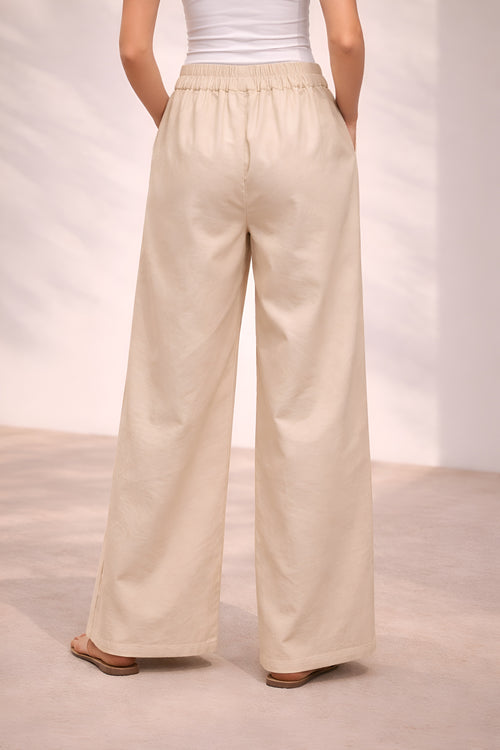 Pichawai Women's High-Waist Wide Leg Pants – Off White