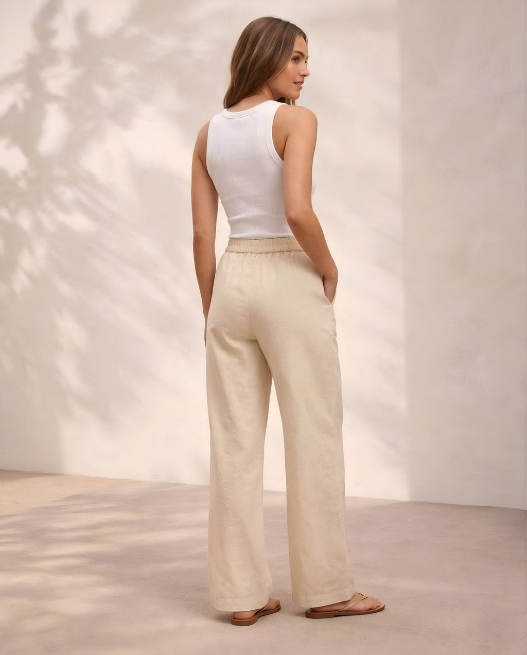 Pichawai Women's High-Waist Wide Leg Pants – Off White