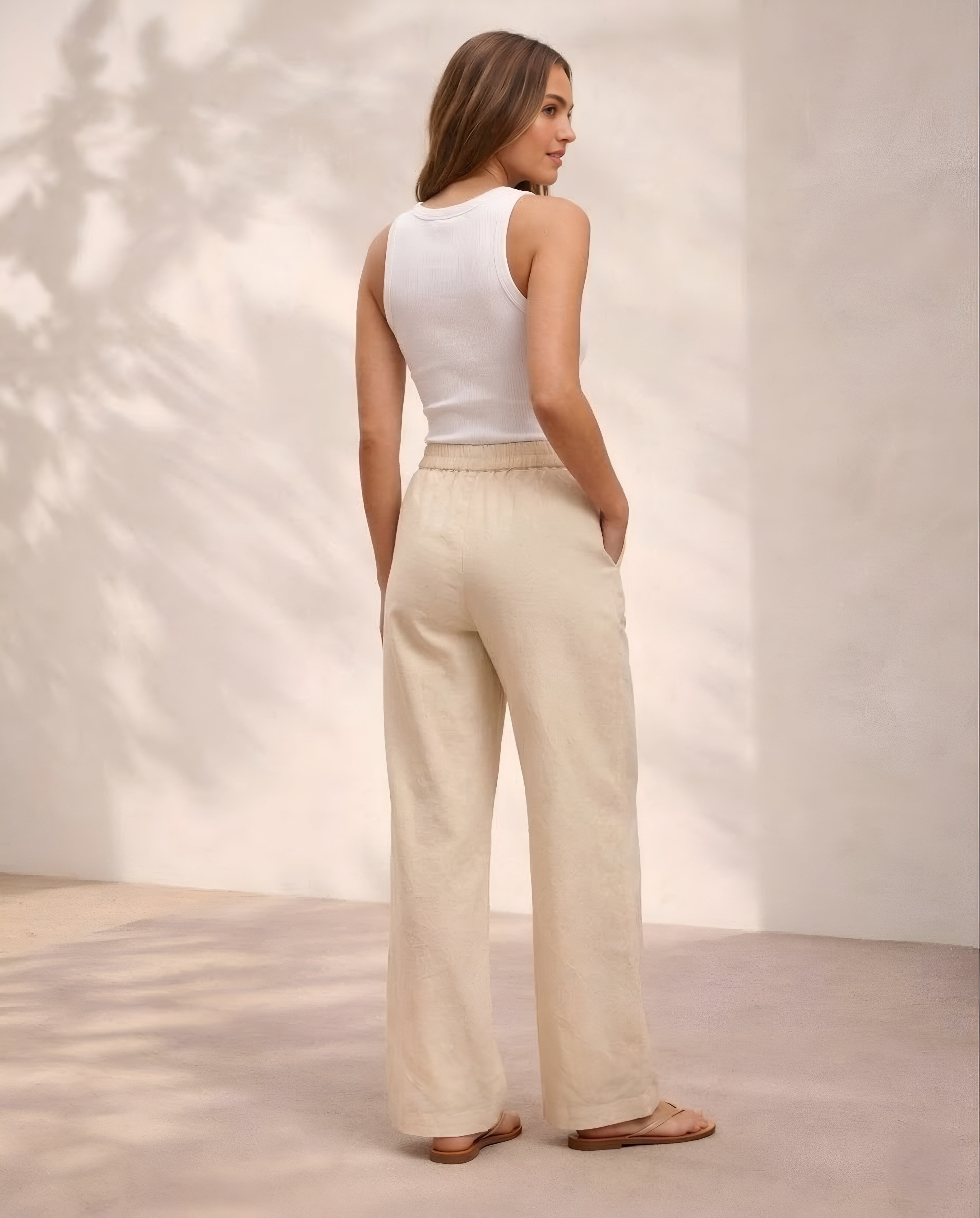 Pichawai Women's High-Waist Wide Leg Pants – Off White