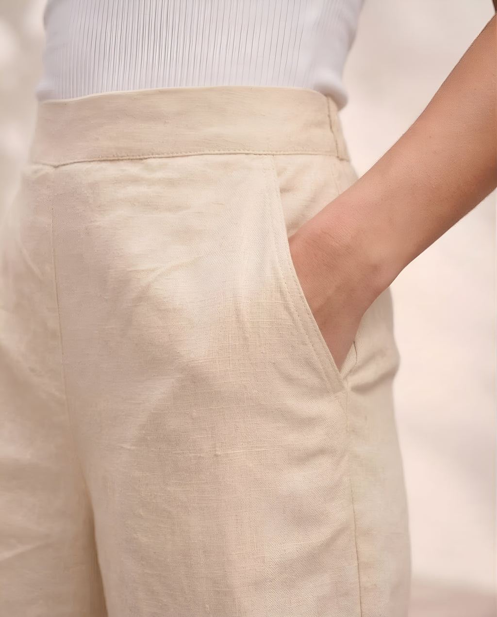 Pichawai Women's High-Waist Wide Leg Pants – Off White