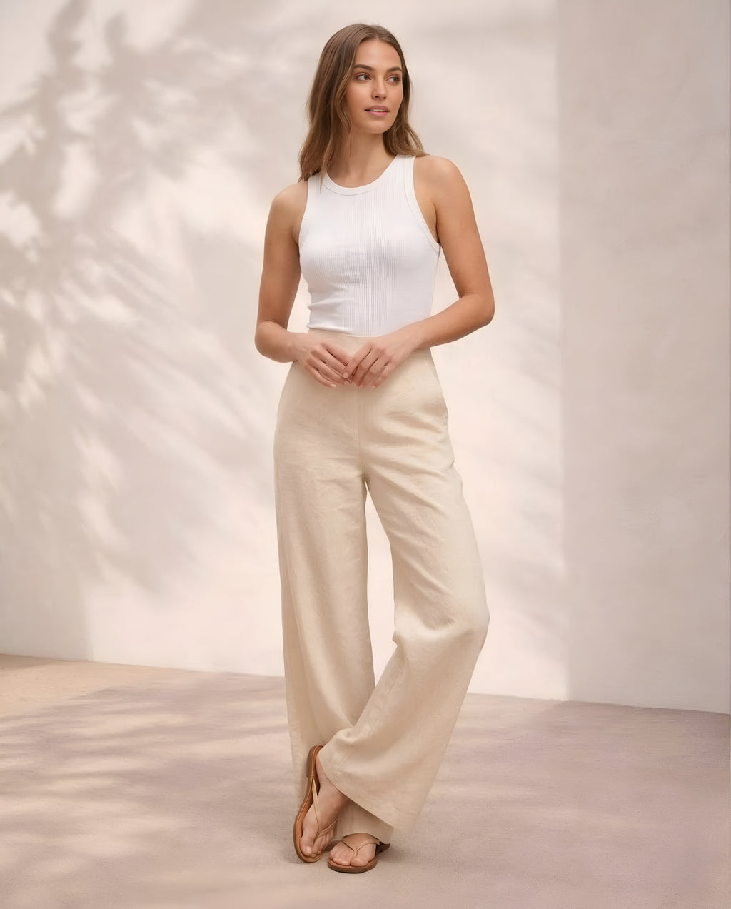 Pichawai Women's High-Waist Wide Leg Pants – Off White