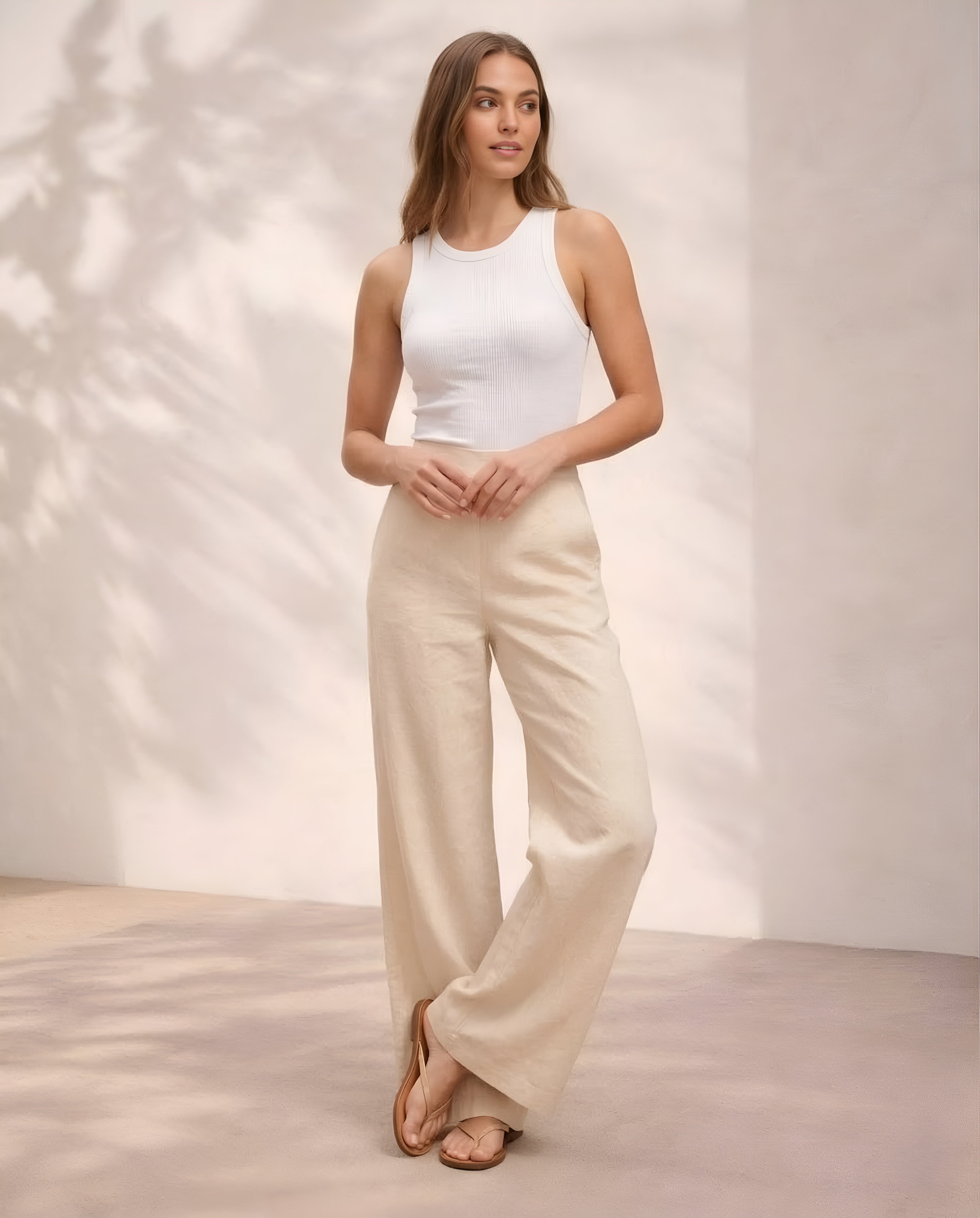 Pichawai Women's High-Waist Wide Leg Pants – Off White