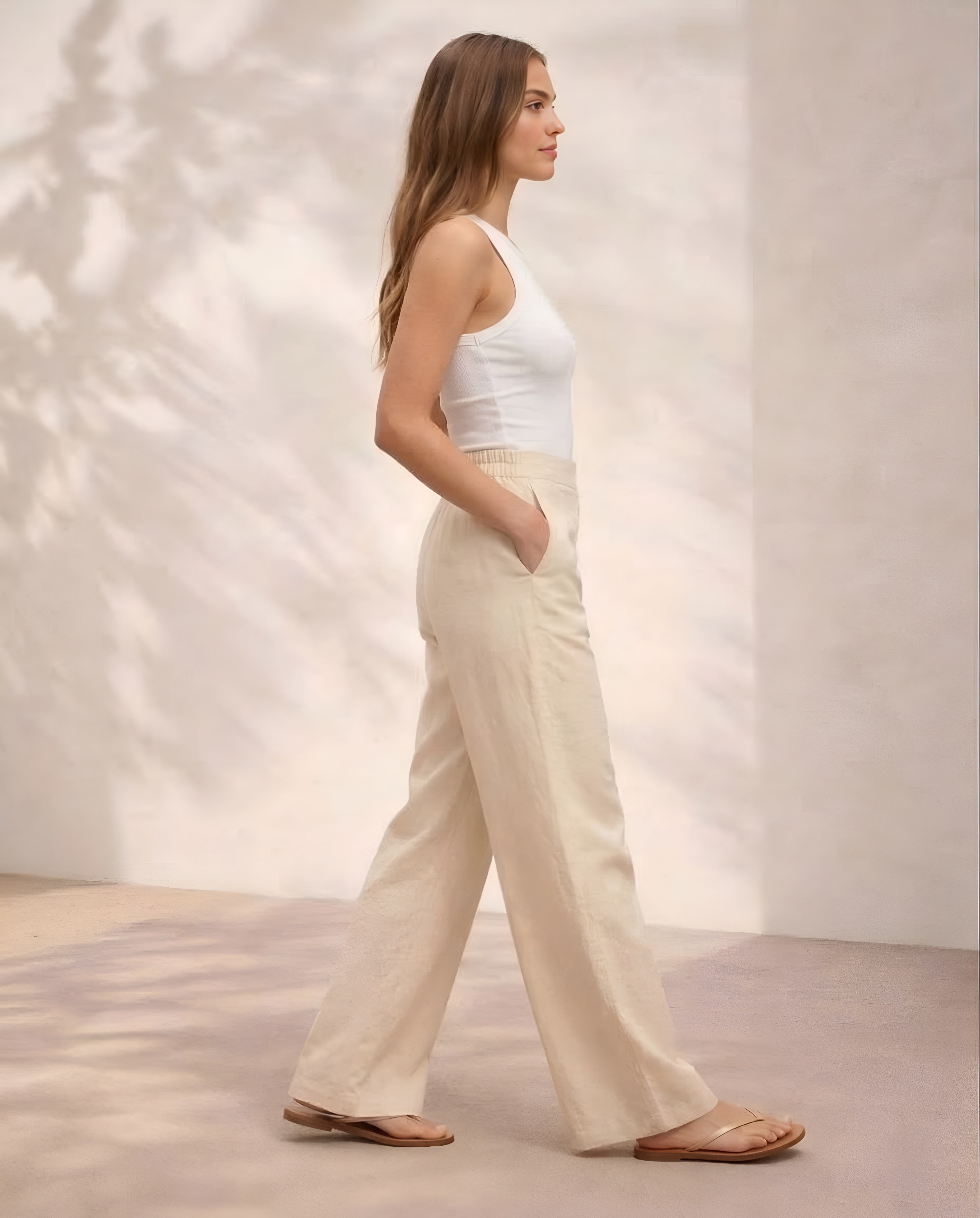 Pichawai Women's High-Waist Wide Leg Pants – Off White