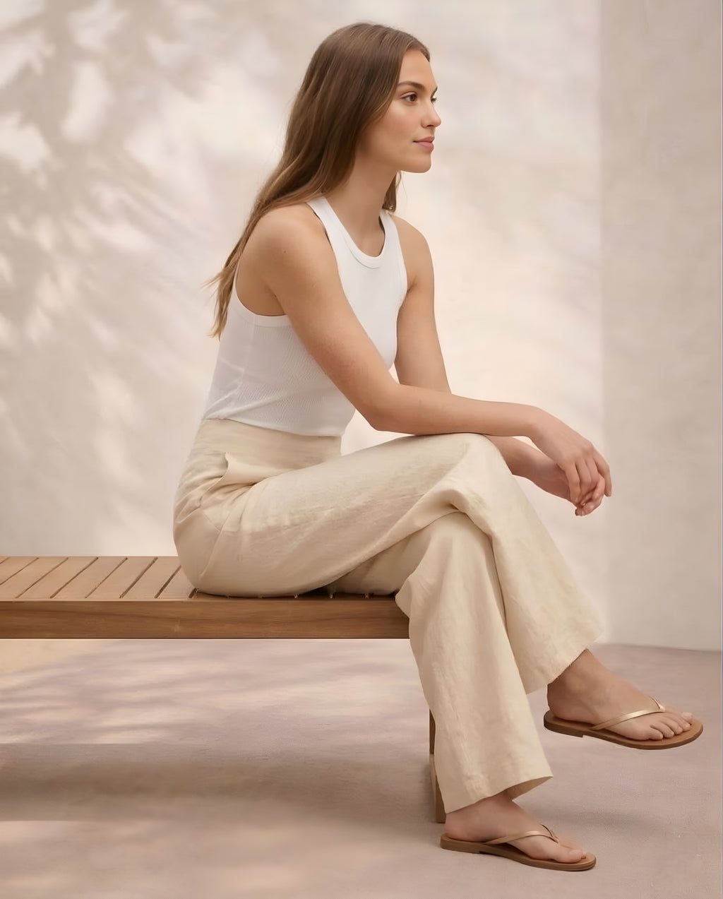 Pichawai Women's High-Waist Wide Leg Pants – Off White