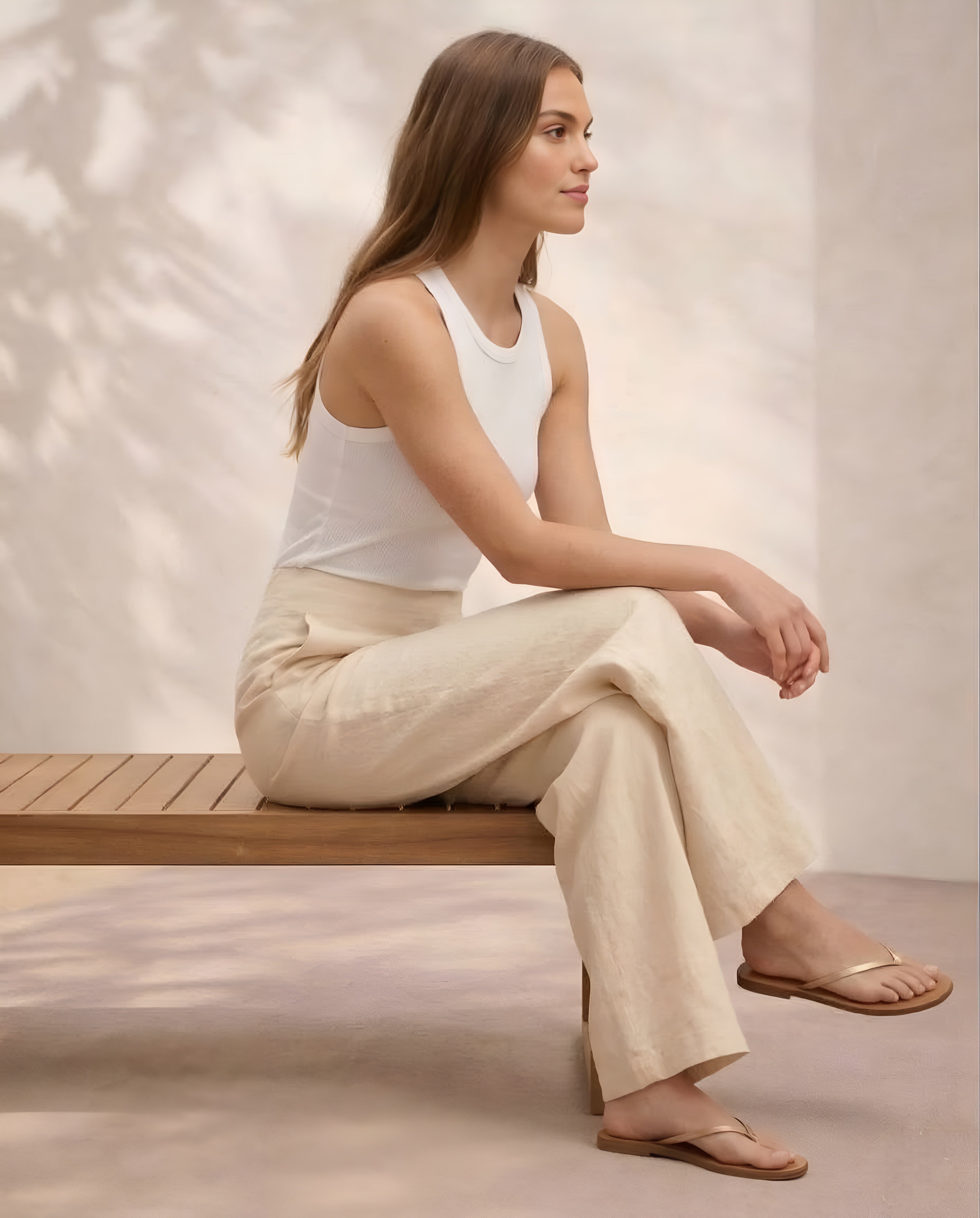 Pichawai Women's High-Waist Wide Leg Pants – Off White