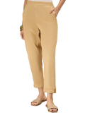 Women’s Cream Solid Cotton Trousers