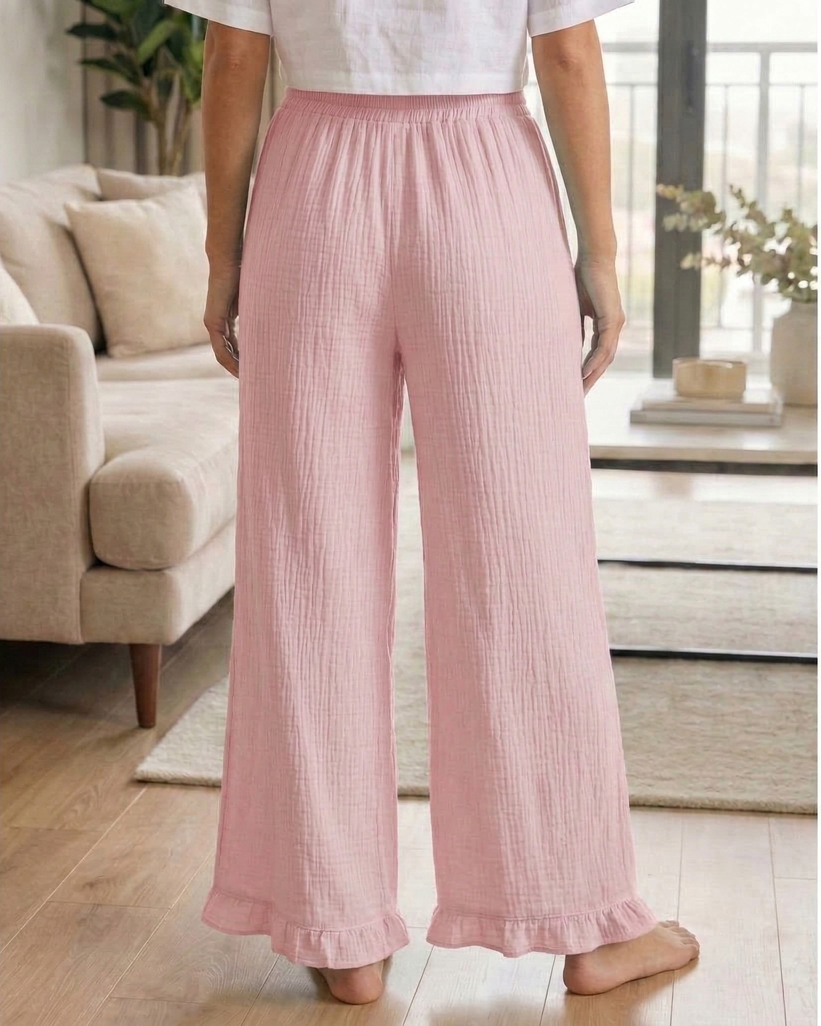 Women's Cotton Slub Wide-Leg Palazzo – Baby Pink