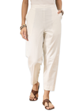 Women’s White Solid Cotton Trousers