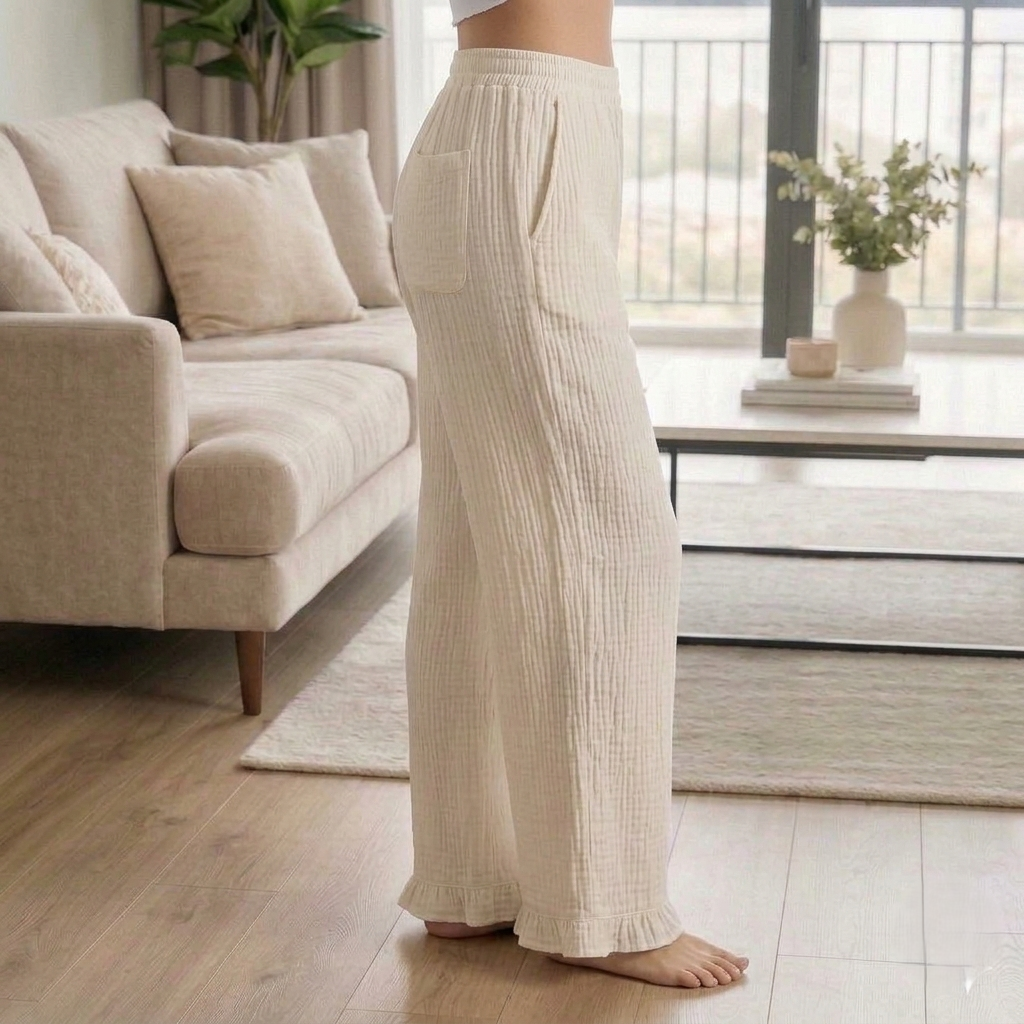 Women's Cotton Slub Wide-Leg Lounge Palazzo – Off White