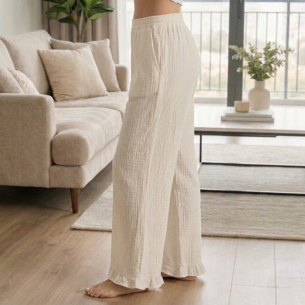 Women's Cotton Slub Wide-Leg Lounge Palazzo – Off White