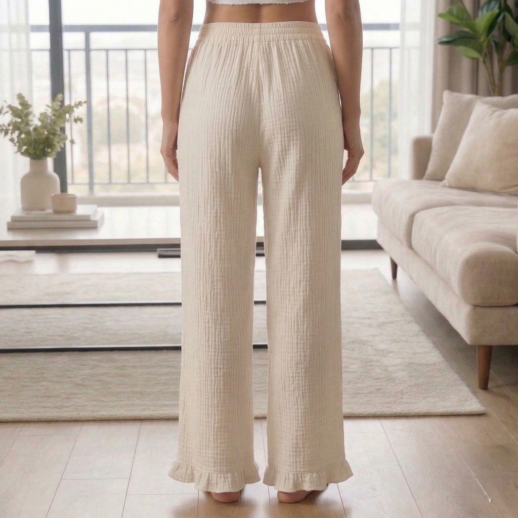 Women's Cotton Slub Wide-Leg Lounge Palazzo – Off White