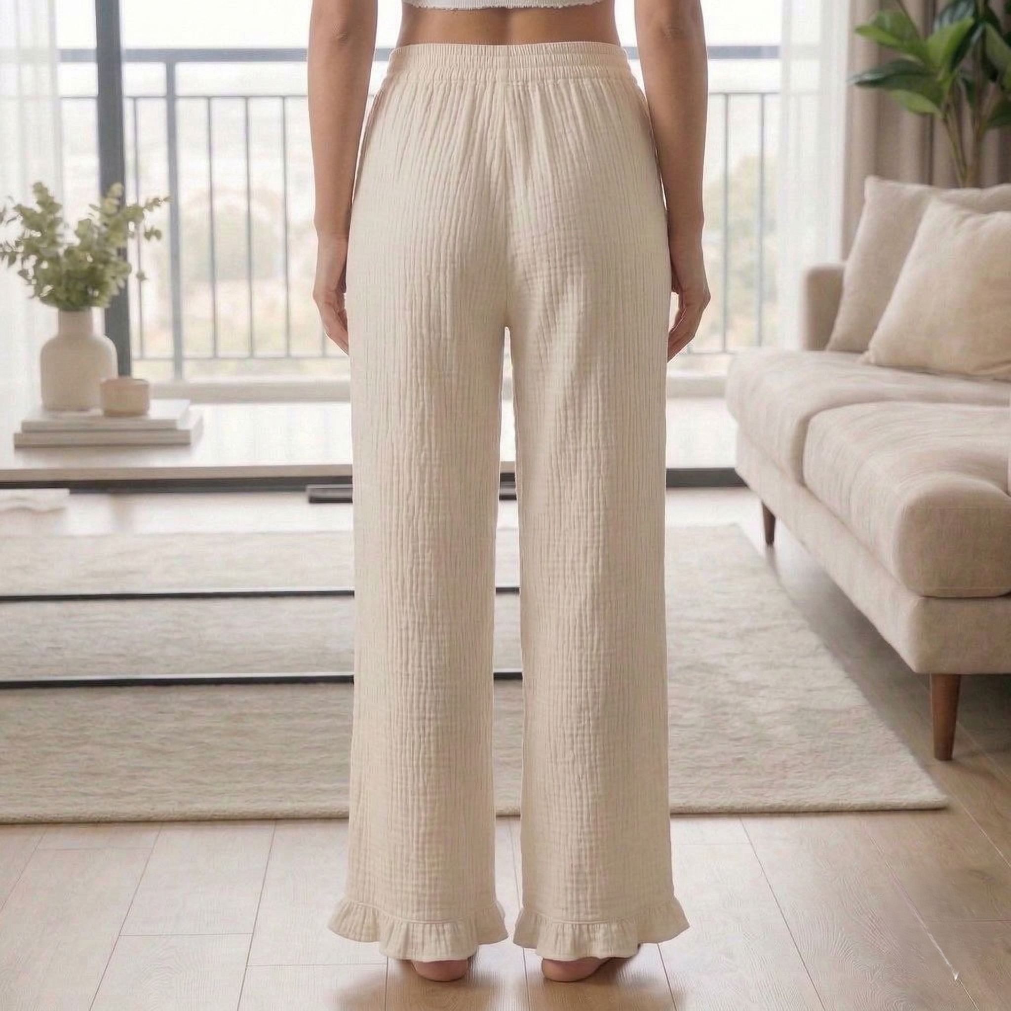 Women's Cotton Slub Wide-Leg Lounge Palazzo – Off White